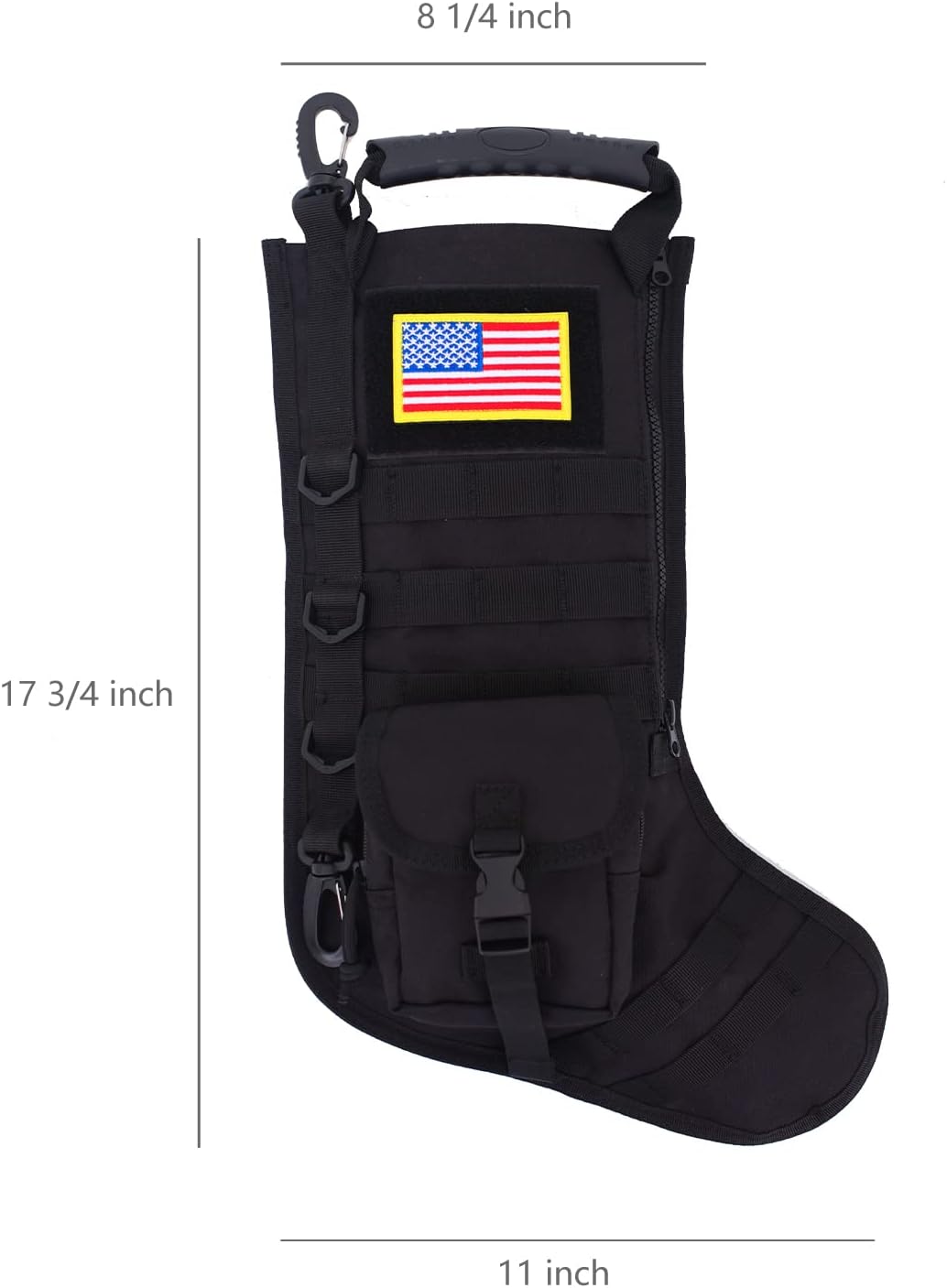 Tactical Christmas Stocking, with Flag Patch, MOLLE Webbing, Zip Pocket, MOLLE Clips