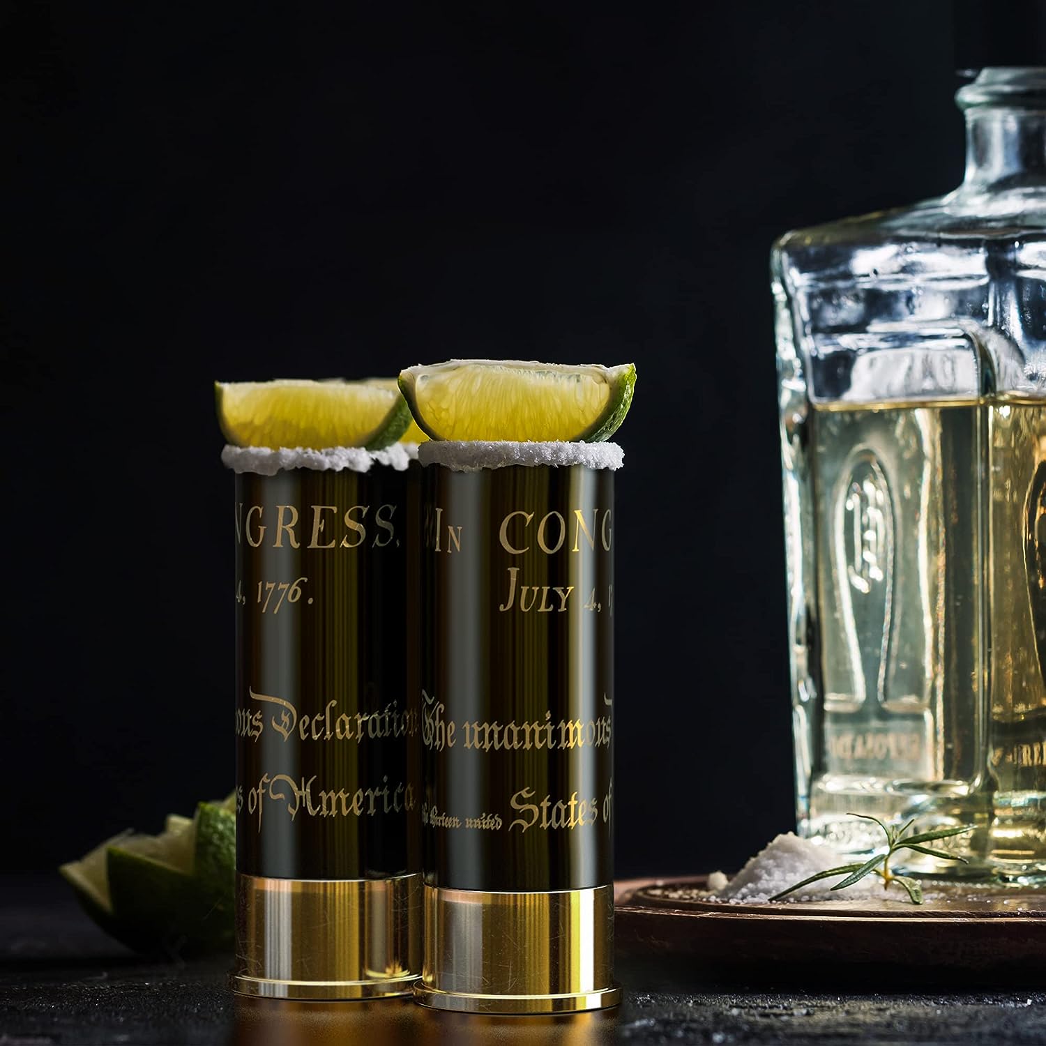Old Southern Brass 12 Gauge Shot Glasses Set of 4 - in Congress July 4 1776 Declaration of Independence Patriotic Shot Glass