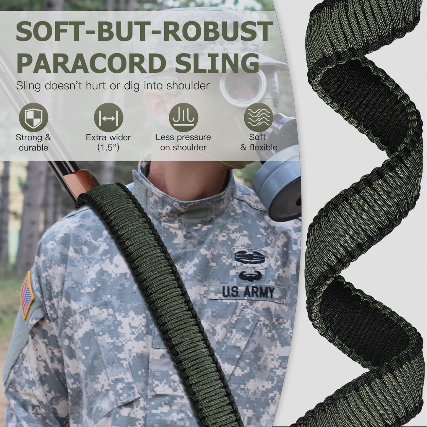 Two-Point Paracord Sling with Swivels, Non-Slip Paracord Sling Quick Adjustable Length Strap for Hunting